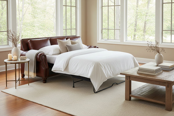 Richardson 92 Inch Grand-Scale Leather Pillow Back Sleeper Sofa Queen Size