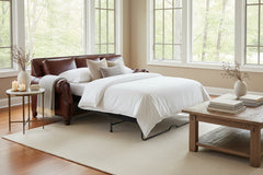 Richardson 92 Inch Grand-Scale Leather Pillow Back Sleeper Sofa Queen Size