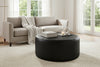 Image of Richter 35 Inch Round Drum Leather Upholstered Cocktail Ottoman