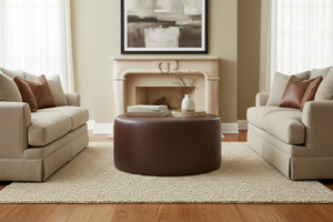 Richter 35 Inch Round Drum Leather Upholstered Cocktail Ottoman