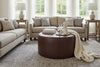 Image of Richter 35 Inch Round Drum Leather Upholstered Cocktail Ottoman