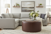 Image of Richter 35 Inch Round Drum Leather Upholstered Cocktail Ottoman