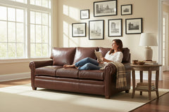 Rockefeller 87 Inch 8-Way Hand Tied Traditional Leather Pillowback Sofa - Delight In Exquisite Comfort And First-Class Quality