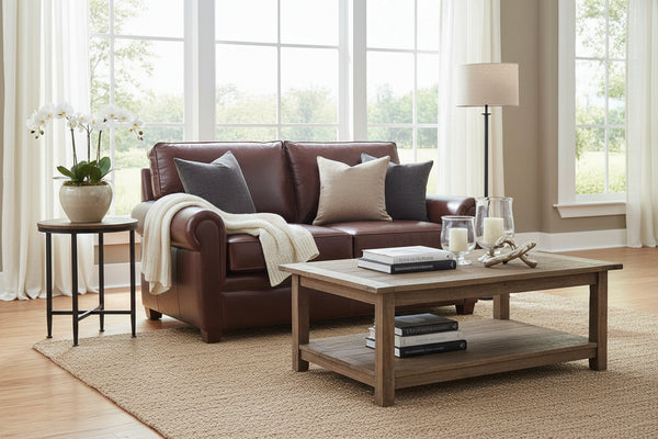 Rockefeller Traditional 8-Way Hand Tied Leather Loveseat