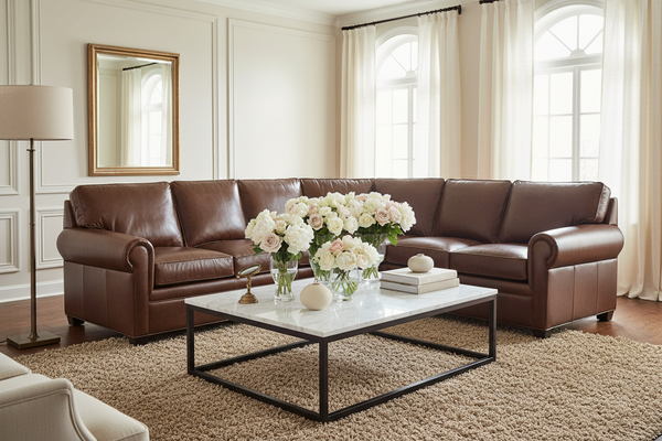 Rockwell Traditional Three Piece Leather Sectional (As Configured)