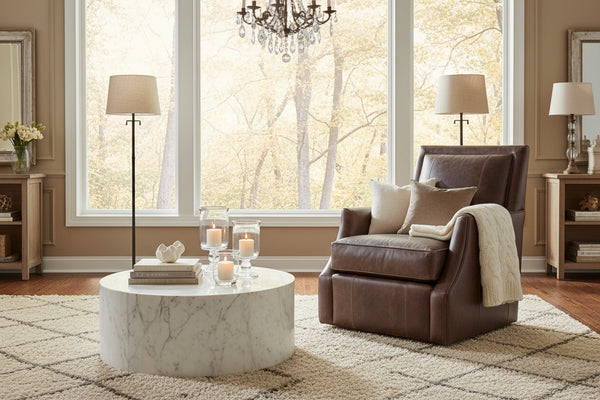 Ryan Leather Tight Back SWIVEL Accent Chair
