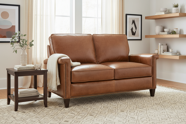 Ryder Transitional Pillow Back Leather Loveseat