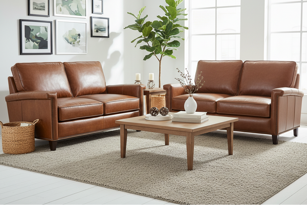 Ryder Transitional Pillow Back Leather Loveseat