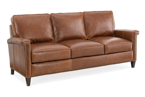 Ryder 82 Inch Transitional Three Cushion Pillow Back Leather Sofa