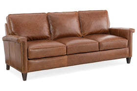 Ryder 88 Inch Transitional Three Cushion Pillow Back Leather Sofa