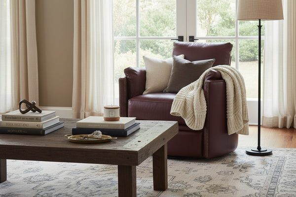 Ryland Barrel Back SWIVEL Leather Recliner