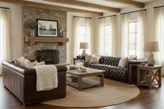 Savion Saddlewood Chesterfield 126 Inch "Quick Ship" Wall Hugger Power Reclining Sofa