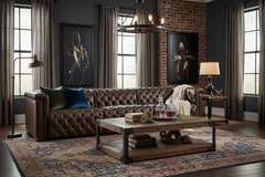 Savion Saddlewood Chesterfield 126 Inch "Quick Ship" Wall Hugger Power Reclining Sofa