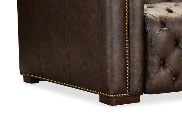 Savion Saddlewood Chesterfield 126 Inch "Quick Ship" Wall Hugger Power Leather Reclining Sofa