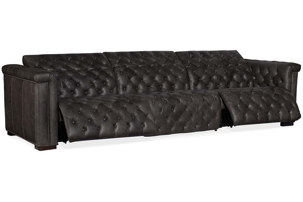 Savion Gravel Chesterfield 124 Inch "Quick Ship" Wall Hugger Power Leather Reclining Sofa