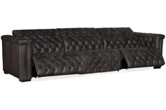 Savion Gravel Chesterfield 124 Inch "Quick Ship" Wall Hugger Power Leather Reclining Sofa