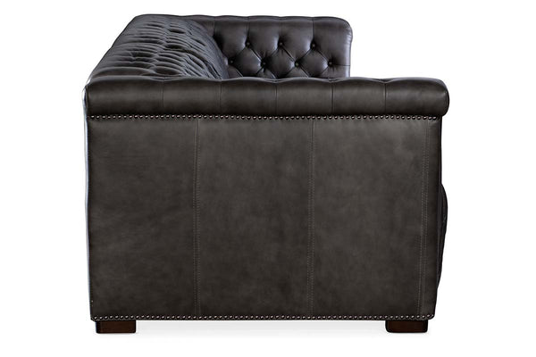 Savion Gravel Chesterfield 124 Inch "Quick Ship" Wall Hugger Power Leather Reclining Sofa