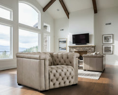 Savion Taupe Leather "Quick Ship" Chesterfield Recliner