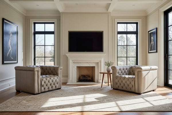 Savion Taupe Leather "Quick Ship" Chesterfield Recliner