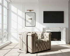 Savion Taupe Leather "Quick Ship" Chesterfield Recliner