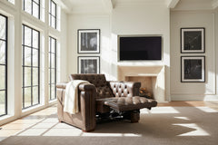 Savion Saddlewood Leather "Quick Ship" Chesterfield Recliner