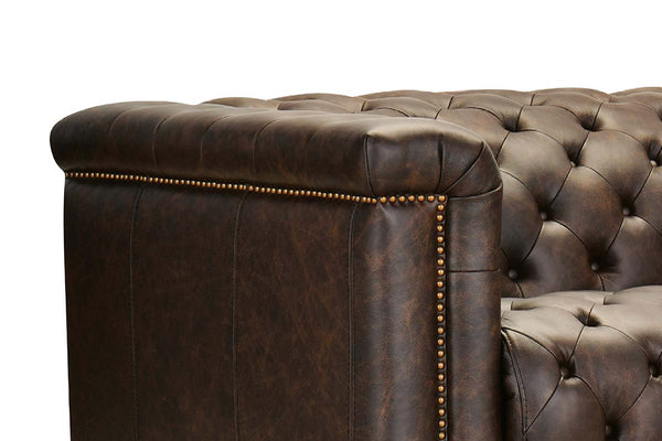 Savion Saddlewood Chesterfield 89 Inch "Quick Ship" Wall Hugger Power Leather Reclining Sofa