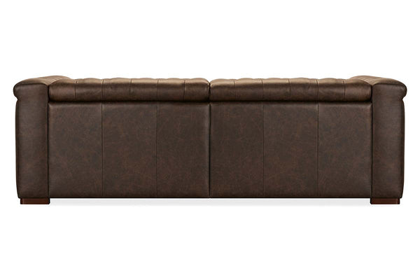 Savion Saddlewood Chesterfield 89 Inch "Quick Ship" Wall Hugger Power Leather Reclining Sofa