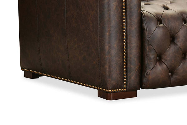 Savion Saddlewood Chesterfield 89 Inch "Quick Ship" Wall Hugger Power Leather Reclining Sofa