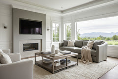 Savona 96 Inch Transitional Barrel Back Leather Track Arm Sofa