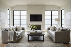 Savona 96 Inch Transitional Barrel Back Leather Track Arm Sofa