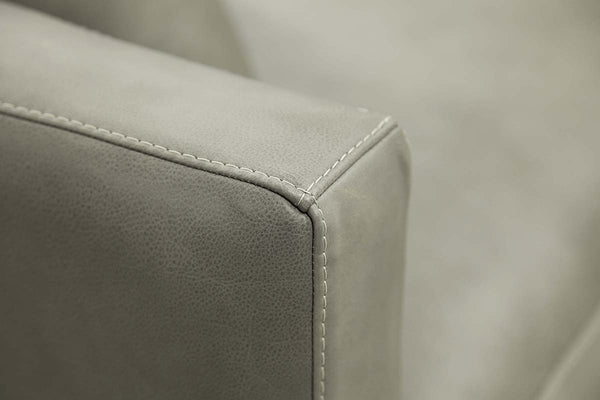 Savona 96 Inch Transitional Barrel Back Leather Track Arm Sofa