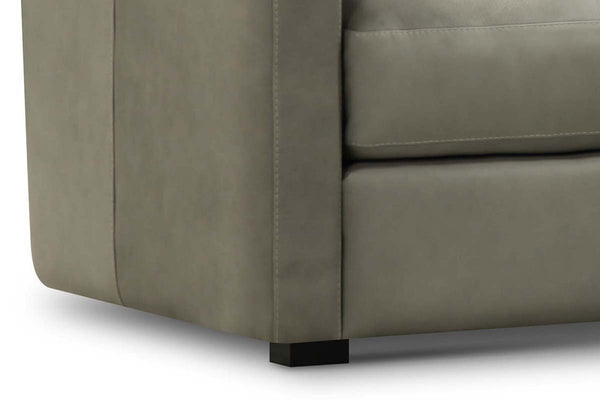 Savona 96 Inch Transitional Barrel Back Leather Track Arm Sofa