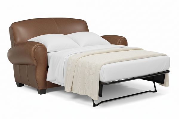 Sebastian Tight Back Distressed Leather Twin Size Sleeper Loveseat