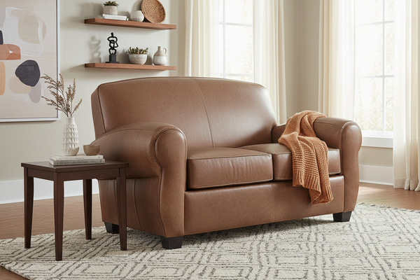 Sebastian Tight Back Distressed Leather Twin Size Sleeper Loveseat