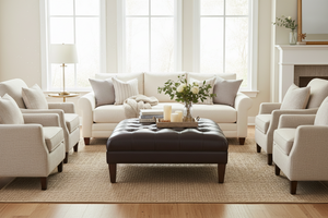 Seville 42 Inch Square Button Tufted Ottoman With Tapered Legs