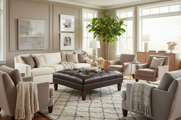 Seville 42 Inch Square Button Tufted Ottoman With Tapered Legs