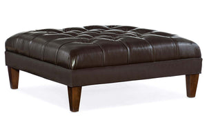 Seville 42 Inch Square Button Tufted Ottoman With Tapered Legs