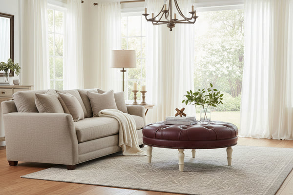 Seymour Tufted 36", 40", 44", Or 48" Inch Round Leather Ottoman (4 Sizes Available)