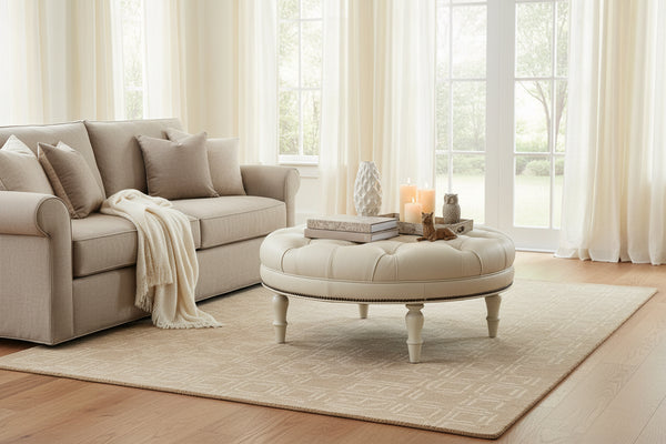 Seymour Tufted 36", 40", 44", Or 48" Inch Round Leather Ottoman (4 Sizes Available)