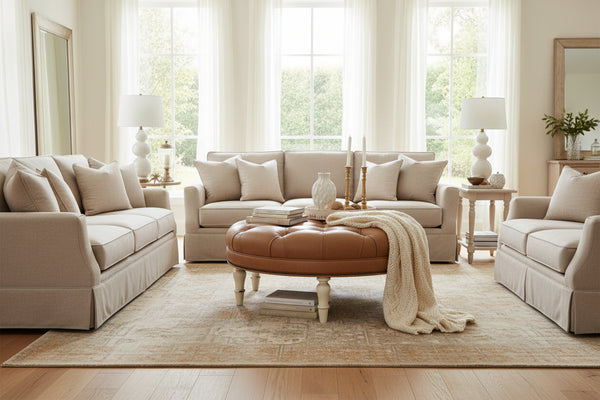 Seymour Tufted 36", 40", 44", Or 48" Inch Round Leather Ottoman (4 Sizes Available)