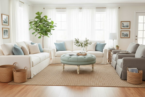 Seymour Tufted 36", 40", 44", Or 48" Inch Round Leather Ottoman (4 Sizes Available)