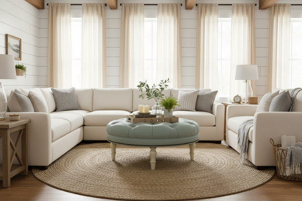 Seymour Tufted 36", 40", 44", Or 48" Inch Round Leather Ottoman (4 Sizes Available)