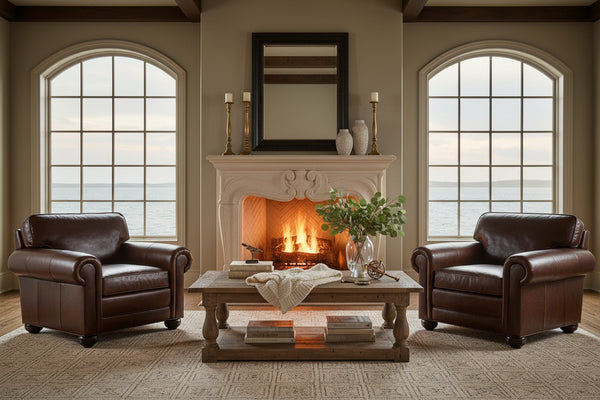 Sheffield Large Leather Club Chair With Rolled Arms