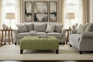 Sidney 42 Inch Square Fabric Upholstered Tufted Coffee Table Ottoman With Nail Trim