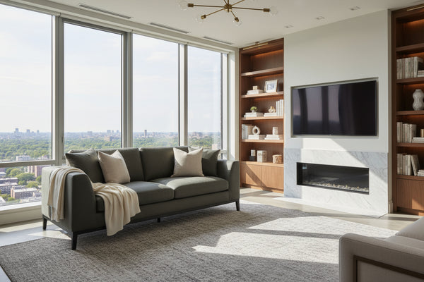 Simon 90 Inch Modern European Leather Two Cushion Track Arm Sofa