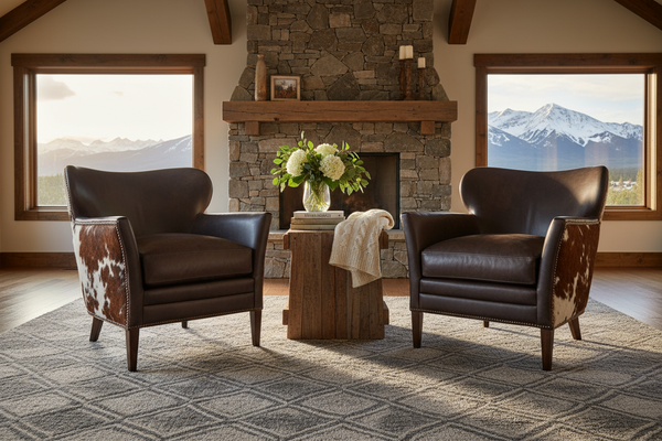 Simpson Dark Brindle "Quick Ship" Brown Hair On Hide Leather Accent Chair