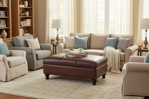 Sinclair 44 Inch Long Leather Upholstered Coffee Table Ottoman With STORAGE Area