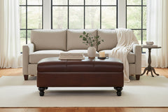 Sinclair 44 Inch Long Leather Upholstered Coffee Table Ottoman With STORAGE Area