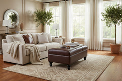 Sinclair 44 Inch Long Leather Upholstered Coffee Table Ottoman With STORAGE Area