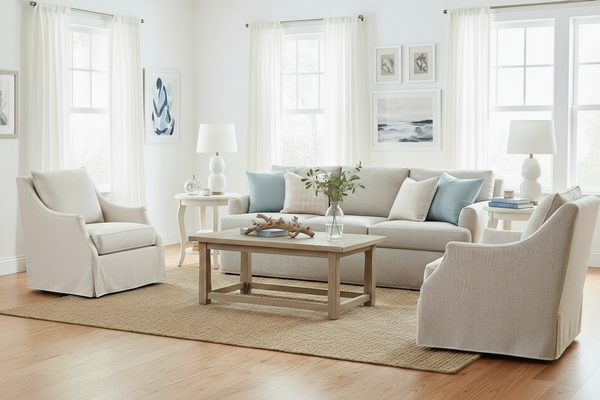 Giuliana Swivel Slipcover Accent Chair With Narrow Arms